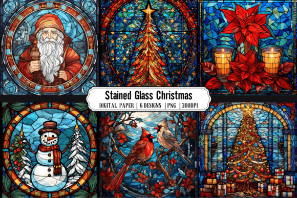 Christmas Stained Glass Backgrounds: Vibrant Digital Art for Festive Projects