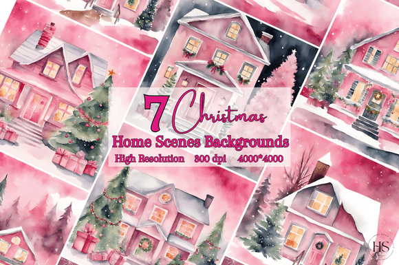 Enchanting Pink Christmas Home Scene Backgrounds