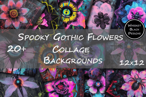 Neon Gothic Flowers Collage: A Dark & Vibrant Design Asset
