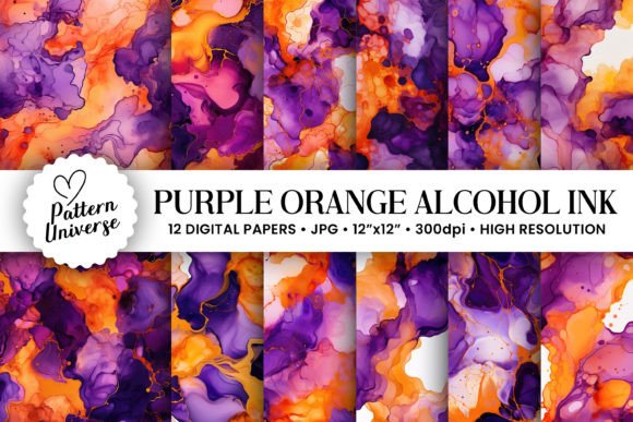 Unlock Vibrant Creativity with Purple & Orange Alcohol Ink Backgrounds