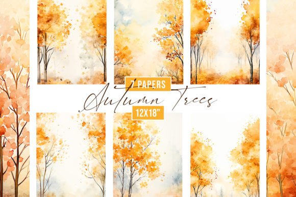Watercolor Autumn Trees Backgrounds for Creative Projects