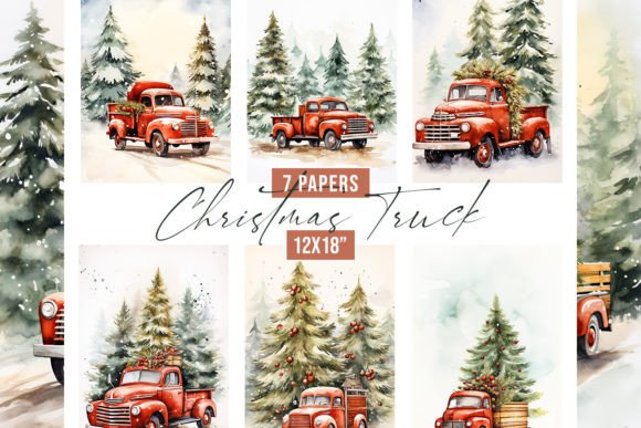Watercolor Christmas Truck Backgrounds for Festive Designs