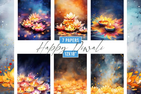 Watercolor Happy Diwali Backgrounds: Festive Digital Art for Your Projects
