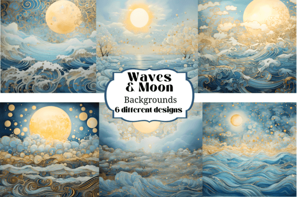 Waves Suns Moons Dreamy Backgrounds: Ethereal Digital Art for Your Creative Projects